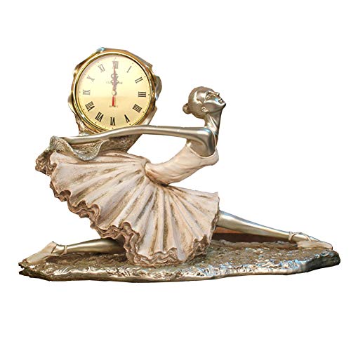 DIDA CLOCK Estilo Europeo Relojes Sobremesa Ballet Doncella Reloj Decoración，Creativa Escritorio Decorado Silencioso Reloj para Sala Habitación-Bronce 15cm(6inch)