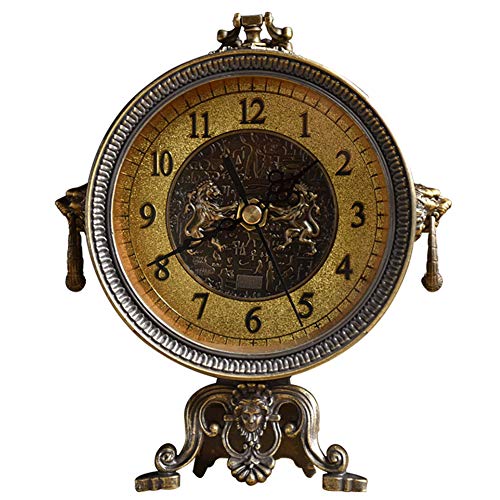 DIDA CLOCK Estilo Europeo Retro Relojes Sobremesa Pasado Moda Escritorio Reloj Decorado，Metal Silencioso Cuarzo Reloj Hogar Decoración-Bronce 15x18cm(6x7inch)