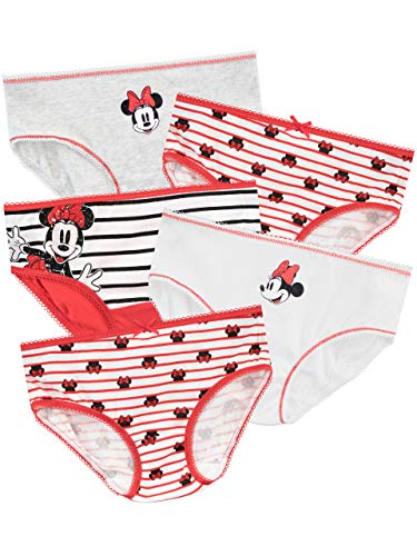 Disney Minnie Mouse - Ropa interior, 100% algodón y super suave [paquete de 5] para niñas [2-3 años] [rojo]