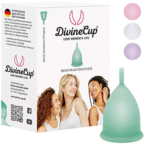 DIVINE CUP copa menstrual tamaño S, pequeña - Clínicamente probada, nota MUY BIEN - 100% Made in Germany - Verde menta, disponible en cuatro colores - Silicona médica suave y reutilizable