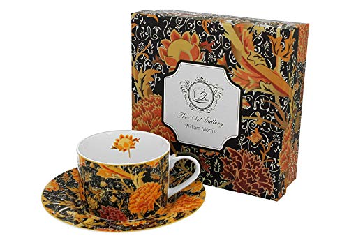 Duo Colección Art Gallery by William Morris - Taza y platillo Cray Floral de porcelana china de New Bone China en caja de regalo, taza de café, taza de té, capacidad 240 ml