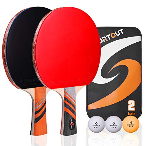 Easy-Room Juego de 2 raquetas de ping pong y 3 pelotas y palas de ping pong con funda de transporte (profesional)