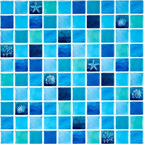Ecoart 6 Piezas Decorativos Adhesivos para Azulejos Pegatina de Pared, Azulejos de Gel, Diseño de Mosaico de La Mar, Efecto 3D, Cenefa Autoadhesivo, para Baño y Cocina