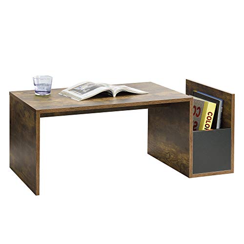 [en.casa] Mesa de Centro Bollnäs 90 x 45 x 35 cm con Compartimento Lateral Mesa de Salón Auxiliar Mesa Baja Mesa de Café o Té Color Roble Compartimento Negro