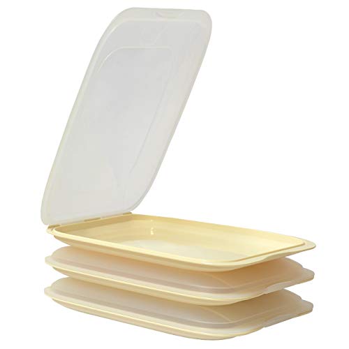ENGELLAND - Cajas apilables de alta calidad para embutidos, contenedores para embutidos. Perfecto orden en el frigorífico. 3 unidades de color beige. Dimensiones: 25 x 17 x 3,3 cm.