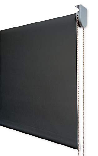 Estor Enrollable Visillo Premium Metal (Desde 40 hasta 300cm de Ancho) Transparente (máxima claridad y Visibilidad Exterior). Color Negro. Medida 98cm x 140cm para Ventanas y Puertas