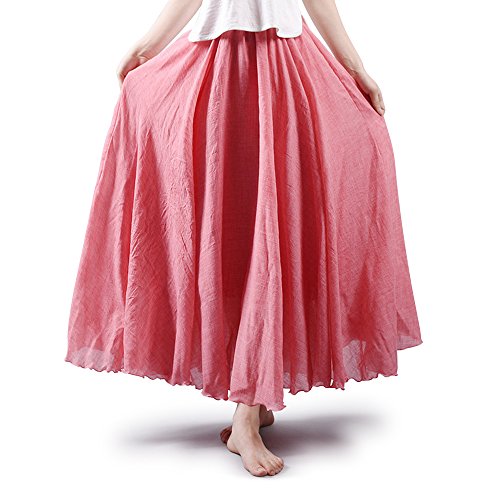 Falda de algodón elástica Ochenta para mujer, estilo bohemio, con cintura larga, vestido largo Rojo Light Red 85 cm