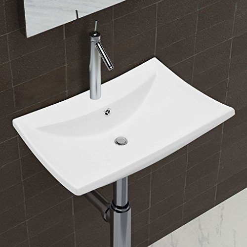 Festnight Lavabo Rectangular con Orificio de Grifo y Desagüe - Color de Blanco Material de Cerámica, 60x44x17 cm Festnight Lavabo Rectangular con Orificio de Grifo y Desagüe - Color de Blanco Material de Cerámica, 60x44x17 cm