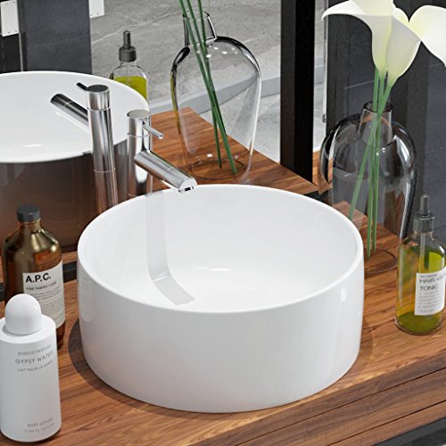 Festnight Lavabo Redondo - Color de Blanco Material de Cerámica, 40x15 cm Festnight Lavabo Redondo - Color de Blanco Material de Cerámica, 40x15 cm
