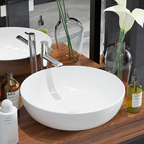 Festnight Lavabo Redondo - Color de Blanco Material de Cerámica, 41,5x13,5 cm Festnight Lavabo Redondo - Color de Blanco Material de Cerámica, 41,5x13,5 cm