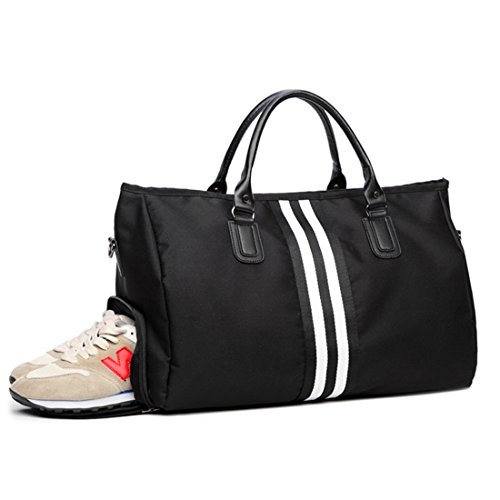 FLM Bolsa de Deporte - Bolsa Plegable para Deporte o Viaje con Compartimento para Zapatos, Color Negro