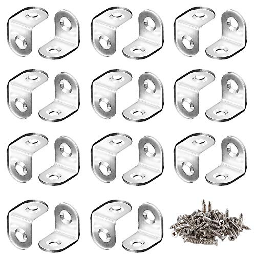 FOGAWA 50pcs Soportes de Esquina en Forma L Estante de Ángulo Recto de Metal Escuadra Pequeña de 2 Agujeros 90 Grado para Reforzar y Reparar Muebles de Madera con 100 Tornillos (Plata)