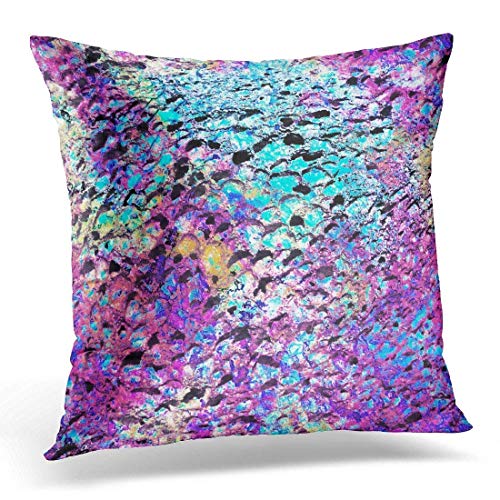 Funda de almohada con diseño de piedra iridiscente azul y color violeta y turquesa con efecto holográfico opalino verde ópalo decorativo para decoración del hogar, cuadrada, 45,7 x 45,7 cm