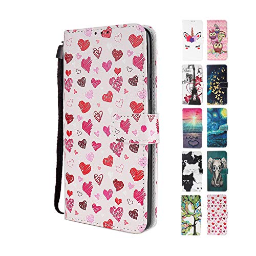 Funda UCool para Xiaomi Redmi Note 8 Pro, de piel sintética, con tapa, de piel sintética, con diseño 3D rojo con corazones, multicolor, con ranuras para tarjetas Funda UCool para Xiaomi Redmi Note 8 Pro, de piel sintética, con tapa, de piel sintética, con diseño 3D rojo con corazones, multicolor, con ranuras para tarjetas