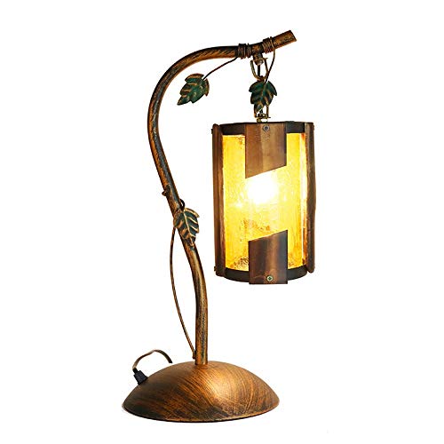 Gal Lámpara de escritorio de hierro, lámpara de bambú para estudio de dormitorio, lámpara de aceite decorativa creativa (ancho 240 mm, altura 480 mm, rosca E27)