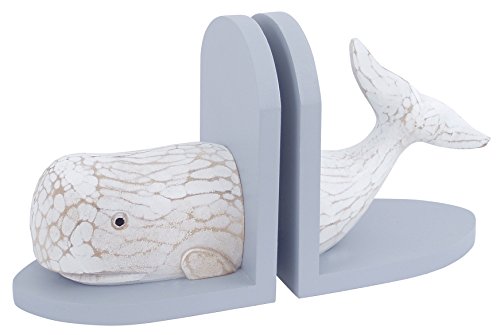 Générique 538 - Sujetalibros con diseño de Ballena de Madera, Set de 2, Blanco/Azul, 26 x 14 x 9 cm