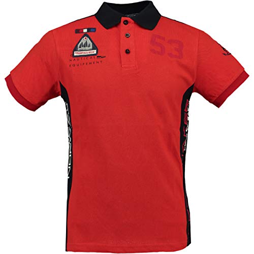 Geographical Norway - Polo para hombre de manga corta, cuello de contraste, estampados y bordados en la parte delantera, laterales y mangas, modelo Kuporn, esxita en 6 colores (S a XXXL) rojo XL