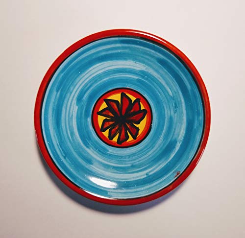 Geométrica-Plato de cerámica decorado a mano diámetro cm 12 cm 2,2,listo para colgar en la pared. Hecho en Italia, Toscana, Lucca, creado por Davide Pacini.