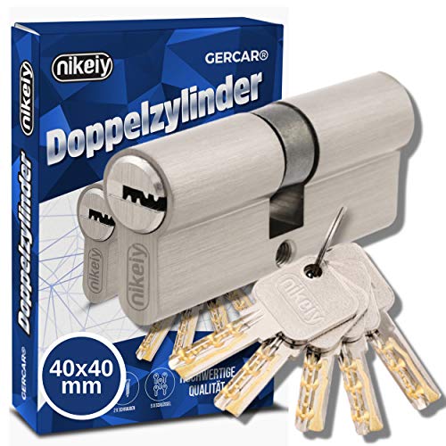 GERCAR Pro - Cilindro de cierre (80 mm, 40/40, doble cilindro macizo, latón niquelado, incluye 5 llaves, A:40, B: 40, B:40, 1 unidad) GERCAR Pro - Cilindro de cierre (80 mm, 40/40, doble cilindro macizo, latón niquelado, incluye 5 llaves, A:40, B: 40, B:40, 1 unidad)