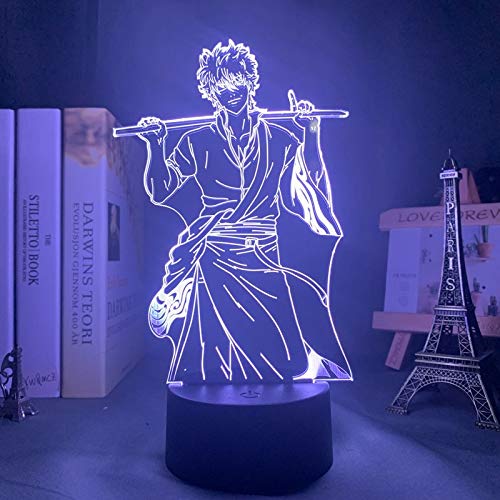 Gin Tama Gintoki Sakata Nuevo 3D óptico Lámpara 3D 16 Color LED Recargable Luz Lámpara de mesa de mesa Decoración hogareña 7 colores Efectos luminosos únicos para Regalo de la Navidad de los niños