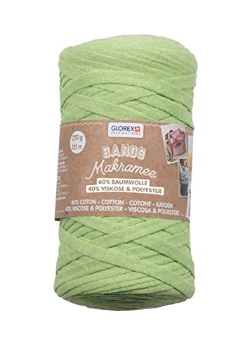 Glorex Bands Makramee, Hilo Suave de 60% algodón/40% Viscosa, para Ganchillo, Tejer y Textiles, 250 g, Aprox. 125 m, Verde