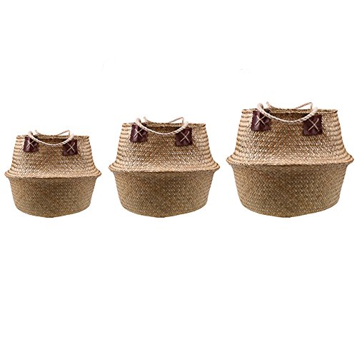 Goodchanceuk - Cesta de junco marino tejido, juego de 3 unidades, cesta con asa para maceta, jardín, contenedor de lavandería, hogar, natural Goodchanceuk - Cesta de junco marino tejido, juego de 3 unidades, cesta con asa para maceta, jardín, contenedor de lavandería, hogar, natural