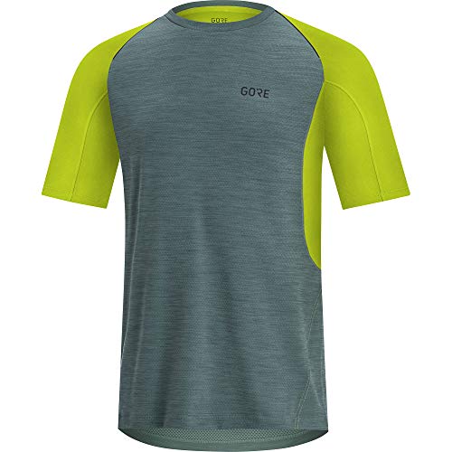 GORE WEAR R5 Camiseta Running de Manga Corta, Hombre, Gris(Nordic/Citrus Green), S