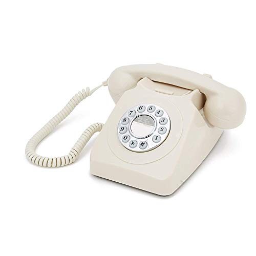 GPO 746 Teléfono fijo de botones con estilo retro de los años 70 - Cable en espiral, timbre auténtico - Marfil