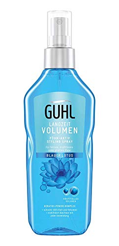 Guhl Espray de peinado de larga duración, con flor de loto azul, sujeción de 48 horas, volumen potente, para cabello fino y sin fuerza, 150 ml