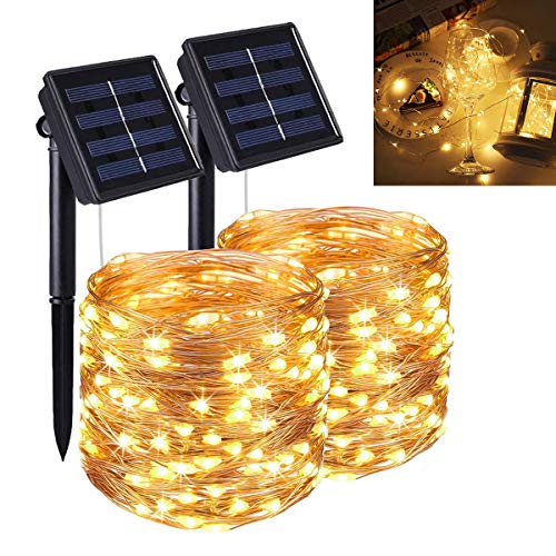 Guirnalda Luces Exterior Solar, 22m 200 LED Cadena de Luces con 8 Modos, Luces Navidad Exterior, Guirnaldas de Luz Impermeable al Aire Libre, Decoración para Navidad Jardin Festival[2 Pack]