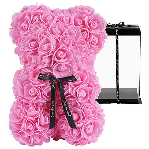 GuKKK Osito de Rosas con Caja de Regalo de Pozy, Rosa Oso, Oso de Rosas, Oso Flores, Oso de Flores Aniversario, Regalo para mamá Valentín, Cumpleaños, Aniversario-Caja de Regalo (10 Pulgadas) (Rosa)