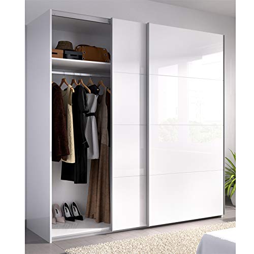 HABITMOBEL Armario Puertas correderas Estrella 180 cm de Ancho Alto 204 cm Blanco Brillo HABITMOBEL Armario Puertas correderas Estrella 180 cm de Ancho Alto 204 cm Blanco Brillo