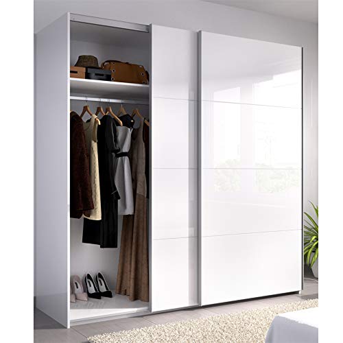 HABITMOBEL Armario Puertas correderas Estrella 180 cm de Ancho Alto 204 cm Blanco Brillo