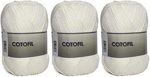 Hilo Ovillo de Cotofil 100% Algodón perfecto para DIY y tejer a mano (Color Hueso 100 g, aprox. 250 metros Pack de 3 pcs)