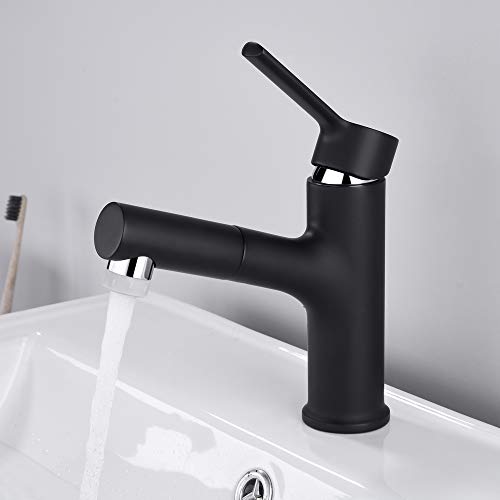 HOMELODY Grifo de Lavabo Extraíble Negro Mate 2 Funciones Grifo para Baño Monomando con Tubo de Extensión de 30CM-40CM