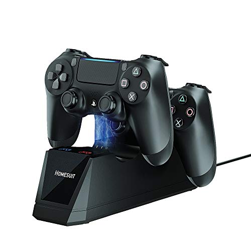 Homesuit - Cargador de mando de PS4 con doble choque USB e indicador LED para Sony Playstation 4/PS4/PS4 Slim/PS4 Pro, color negro