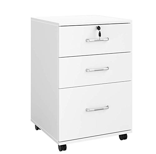 Homfa Cajonera Oficina con 3 Cajones Arvhivador Mueble Móvil Cajonera Blanca para Escritorio con 4 Ruedas Cerradura Madera Homfa Cajonera Oficina con 3 Cajones Arvhivador Mueble Móvil Cajonera Blanca para Escritorio con 4 Ruedas Cerradura Madera