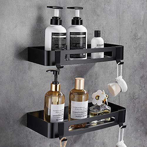 Hoomtaook Estantería Baño Rinconera de baño, Cesta Triangular de Ducha, Acero Inoxidable Autoadhesivo, Fijación en Pared sin daños para Accesorios de baño y Cocina 2 Piezas Negro