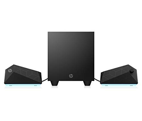 HP - Gaming Speakers X1000, Altavoces y subwoofer, Potencia 30 W RMS, Ajuste de iluminación (con Oman Command Center) y ecualización, Compatible con Tablet o Smartphone, AUX 3,5 mm, USB, Negro