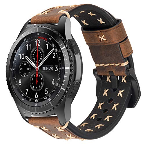 iBazal Correas Galaxy Watch 46mm Cuero 22mm Bandas Piel Pulseras Compatible con Samsung Galaxy Watch 3 45mm/Gear S3 Frontier Classic Reemplazo para Huawei Watch 2 Classic/GT 46mm,Ticwatch Pro - Café