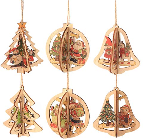 ilauke Decoración del árbol Navideño de Madera Adornos de árbol de Navidad DIY 3D Originales Colgantes de Madera para Decoración Hechos a Mano