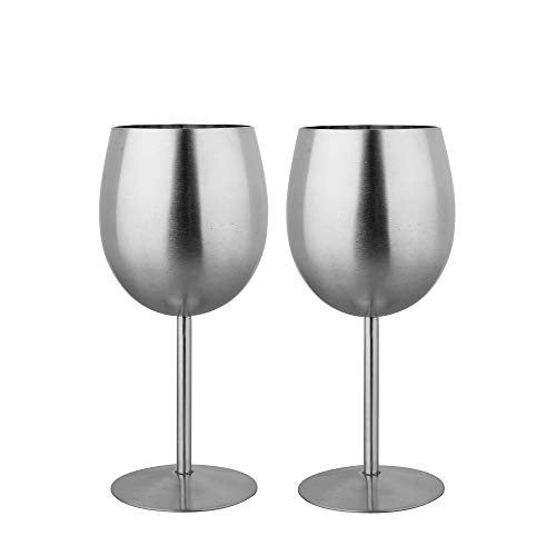 IMEEA® Copas de vino tinto de acero inoxidable cepillado, 325 ml, juego de 2 unidades, color plateado