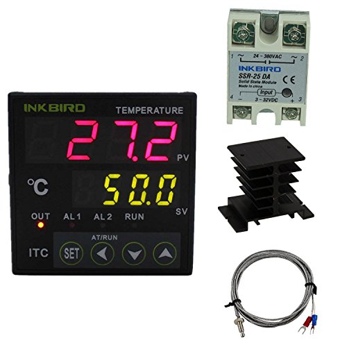 Inkbird PID Termostato Digital ITC-100VH 220v, Doble Relés Control de Temperatura Refrigeración y Calefacción+ K Sonda + 25DA SSR+ Radiador Negro para Invernadero, Coche, Acuarios