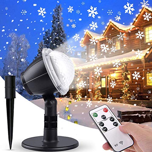 IREGRO Luces de Proyector Navidad Copos de Nieve Luz de nevadas Navidad Impermeable LED Exterior Decoración Luz de Proyector con Control Remoto Patrón para Fiesta, Navidad, Festivos,Valentín