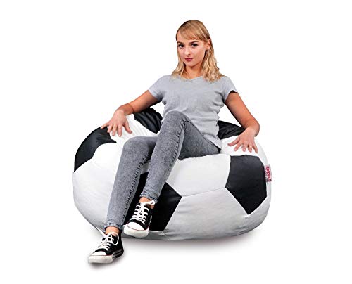 Italpuff - Puf de fútbol de piel sintética negra grande, con saco de piel sintética, balón XL XXL, puf balón blanco/negro, sillón de fútbol (XL: 55 x 90 cm de diámetro) Italpuff - Puf de fútbol de piel sintética negra grande, con saco de piel sintética, balón XL XXL, puf balón blanco/negro, sillón de fútbol (XL: 55 x 90 cm de diámetro)