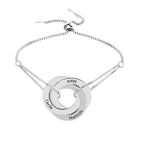 Jacklin F Collar de Pulsera de Nombre de Anillo Ruso con Encanto de Plata esterlina 925, Pulsera de Nombre de Disco de joyería Personalizada para Mujeres niñas, 2-5 Pulsera de Anillo Ruso para Madre