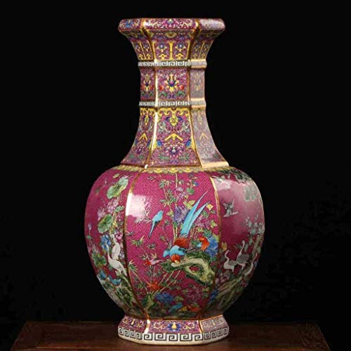 Jarrón de cerámica Antiguos Chinos Esmalte en Colores Pastel Diferentes características de cerámica Grande Excelente Piso jarrón de Porcelana de Esmalte de Porcelana (Color : Pink)
