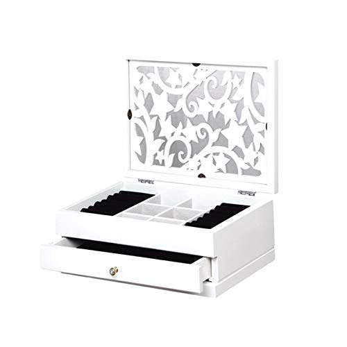 Joyero XIAOXIAO Madera Caja De Pulseras De Collar De 2 Niveles Ver El Regalo De Cumpleaños del Organizador De Almacenamiento con Espejo (Color : White)