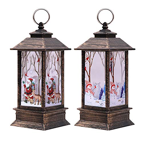 Juego de 2 faroles para decoración navideña, luces LED tipo vela, motivos de Papá Noel y muñecos de nieve, adornos de fiesta, ideales como regalo Juego de 2 faroles para decoración navideña, luces LED tipo vela, motivos de Papá Noel y muñecos de nieve, adornos de fiesta, ideales como regalo