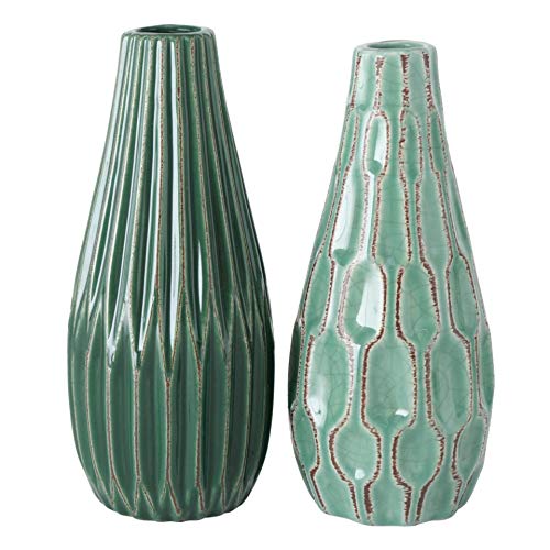 Juego de 2 jarrones decorativos (gres, 24 cm de alto, 10 cm de diámetro), color verde claro Juego de 2 jarrones decorativos (gres, 24 cm de alto, 10 cm de diámetro), color verde claro
